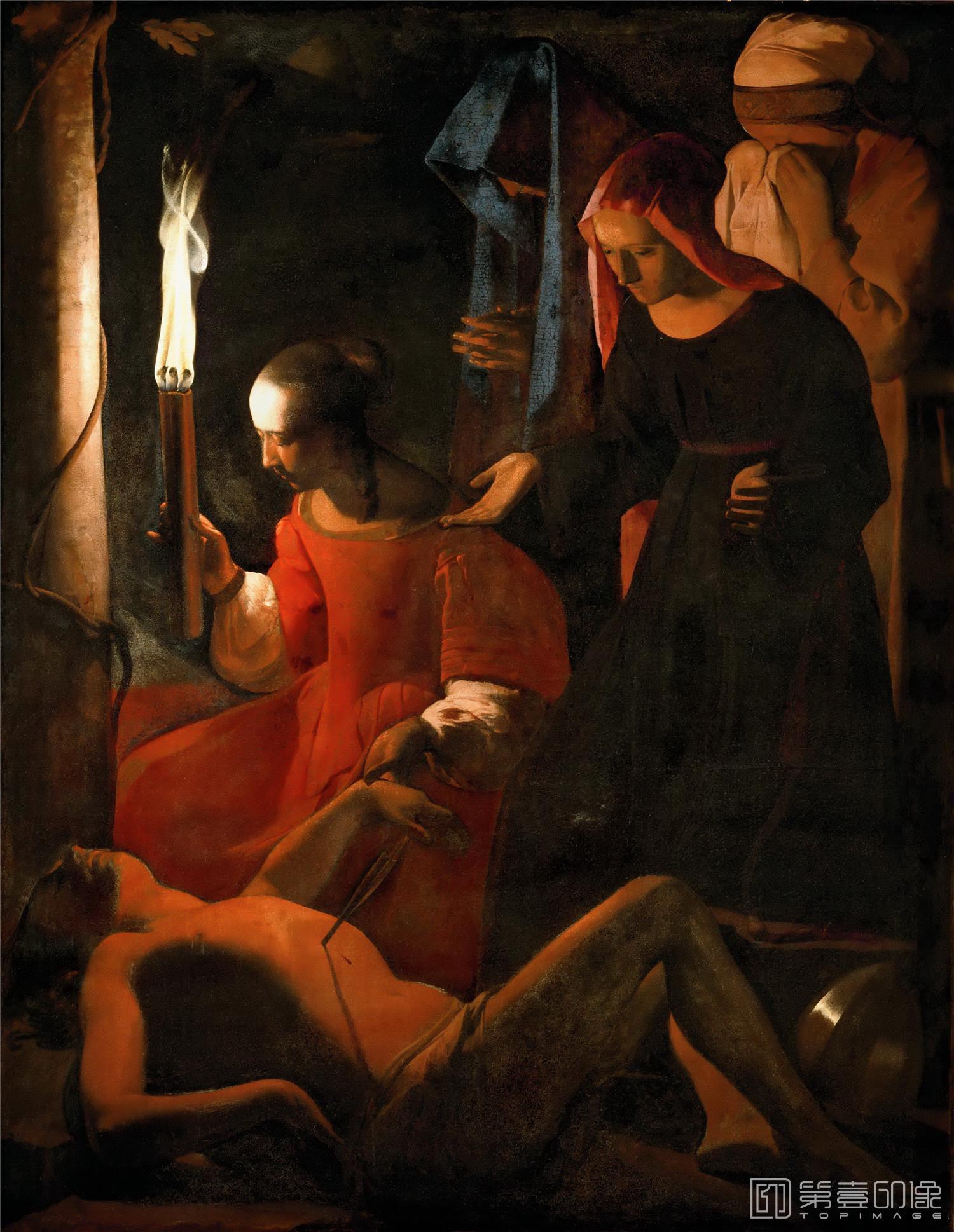 油画-卢浮宫-Georges de la TourSaint Sebastian Tended by Irene-0716